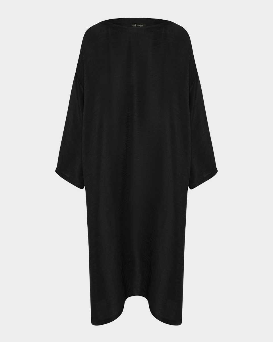 Silk Plisse Wide A-Line Scoop-Neck Dress